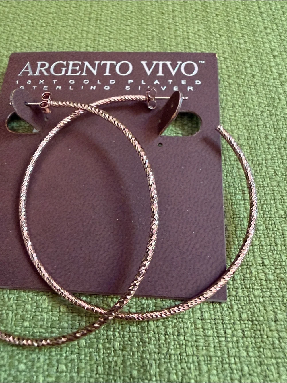 NWT Argento Vivo 18K Rose Gold Plated SS Diamond Cut Hoop Earrings